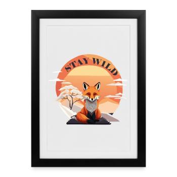 Meditating fox with the inscription Stay Wild - Framed poster (27 × 37 cm) - black - Front