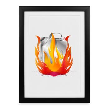 Cartouche d’essence chromée brûlante dans un style rétro - Affiche encadrée (27 × 37 cm) - noir - Devant