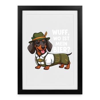 Woof, where's my beer? - Framed poster (27 × 37 cm) - black - Front