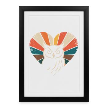 Heart with owl in retro style - Framed poster (27 × 37 cm) - black - Front