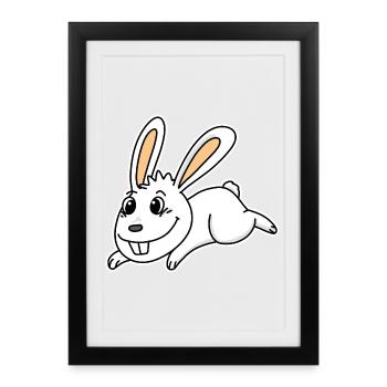 Mignon lapin illustration lapin blanc - Affiche encadrée (27 × 37 cm) - noir - Devant