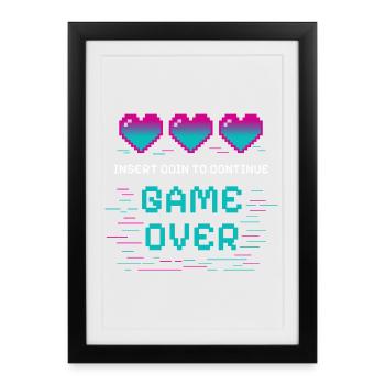 Retro Pixel Heart with gaming motif - Framed poster (27 × 37 cm) - black - Front