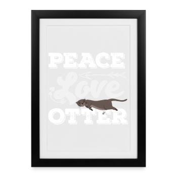 Sea Otter Cartoon Peace Love - Framed poster (27 × 37 cm) - black - Front