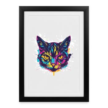 Éclaboussures de peinture de chat - Affiche encadrée (27 × 37 cm) - noir - Devant