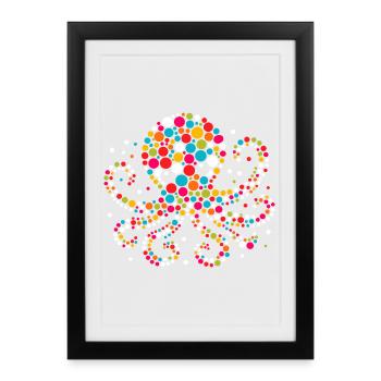 Mosaïque de pieuvre à points colorés tachetés - Affiche encadrée (27 × 37 cm) - noir - Devant