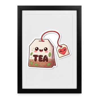 Sachet de thé Kawaii Coeur Design - Affiche encadrée (27 × 37 cm) - noir - Devant