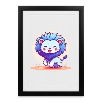 Petit lion bleu - Affiche encadrée (27 × 37 cm) - noir - Devant