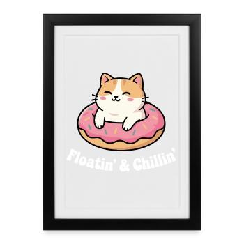 Cat Donut Chill at Pinkfrost - Framed poster (27 × 37 cm) - black - Front