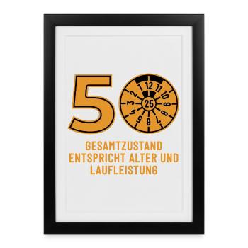 HU Décembre 2025 - 50 ans - Cadeau d’anniversaire - Affiche encadrée (27 × 37 cm) - noir - Devant