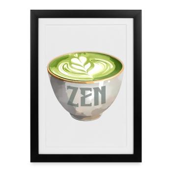 Zen Matcha Latte Aquarelle - Affiche encadrée (27 × 37 cm) - noir - Devant
