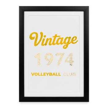 Millésime 1974 – Volleyball Club Rétro Année de naissance - Affiche encadrée (27 × 37 cm) - noir - Devant