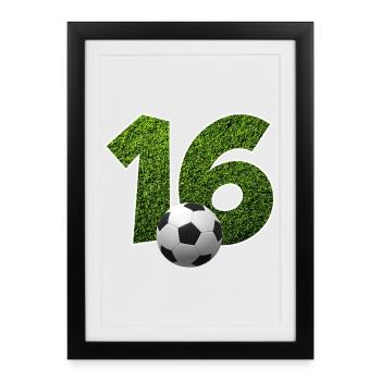 NON. 16 NUMÉRO 16 FOOTBALL 16E ANNIVERSAIRE - Affiche encadrée (27 × 37 cm) - noir - Devant