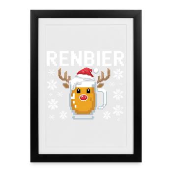 Weihnachtsbier Rentierbecher - Gerahmtes Poster (27 × 37 cm) - Schwarz - Vorne