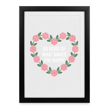 Fleur Coeur Plus de Bonheur - Affiche encadrée (27 × 37 cm) - noir - Devant