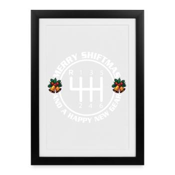 Merry Shiftmas Happy New Gear Funny Car Xmas Quote - Framed poster (27 × 37 cm) - black - Front