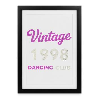 Vintage 1998 – Année de naissance rétro du Dancing Club - Affiche encadrée (27 × 37 cm) - noir - Devant