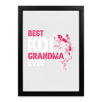 Meilleure grand-mère de carpes koi fan de loisir drôle de l’étang - Affiche encadrée (27 × 37 cm) - noir - Devant