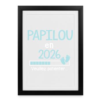Papilou en 2026 Cadeau Futur Papi humour - Affiche encadrée (27 × 37 cm) - noir - Devant