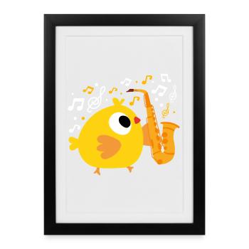Chicken Saxophone Saxophonist Chicken - Framed poster (27 × 37 cm) - black - Front