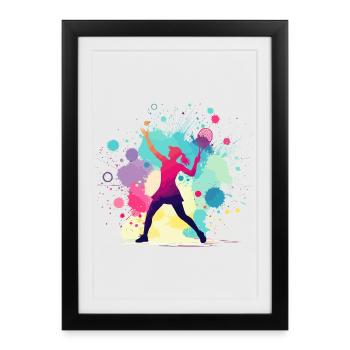 Tennis, Joueuse de tennis féminine, Graphique de tennis - Affiche encadrée (27 × 37 cm) - noir - Devant