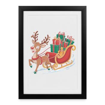 Des rennes en traîneau avec des cadeaux - Affiche encadrée (27 × 37 cm) - noir - Devant