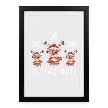 3 Rennes de Noël Ho Ho Joyeux Noël - Affiche encadrée (27 × 37 cm) - noir - Devant