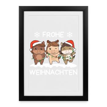 Joyeux cheval de Noël Chevaux de la veille de Noël - Affiche encadrée (27 × 37 cm) - noir - Devant