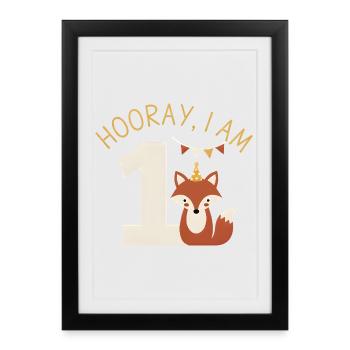Hourra, j’ai 1 anniversaire de Sweet Fox - Affiche encadrée (27 × 37 cm) - noir - Devant