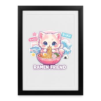 Kawaii Cat Ramen Noodles Anime Cat - Framed poster (27 × 37 cm) - black - Front