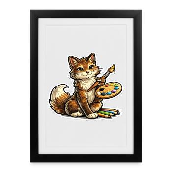 Poésie au pinceau de l’artiste félin - Affiche encadrée (27 × 37 cm) - noir - Devant