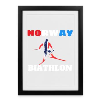 Biathlete silhouette with Norwegian flag - Framed poster (27 × 37 cm) - black - Front