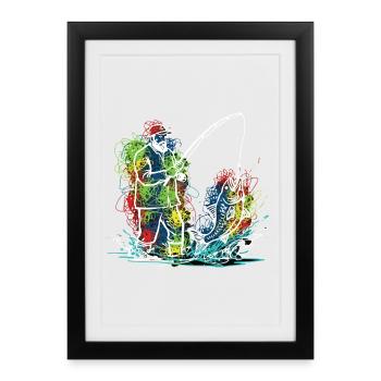 Fisherman Legend Pêcheur Poisson - Affiche encadrée (27 × 37 cm) - noir - Devant