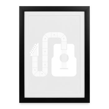 Guitare acoustique minimaliste en forme abstraite - Affiche encadrée (27 × 37 cm) - noir - Devant