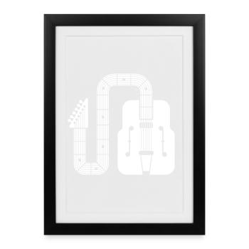 Abstract Shape Retro Guitar - Framed poster (27 × 37 cm) - black - Front