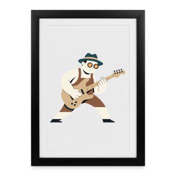 Héros de la guitare en tenue vintage - Affiche encadrée (27 × 37 cm) - noir - Devant