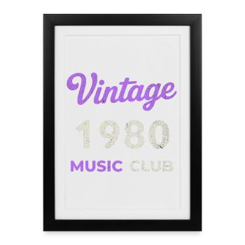 Vintage Music Club des années 1980 Année de naissance rétro Vintage - Affiche encadrée (27 × 37 cm) - noir - Devant