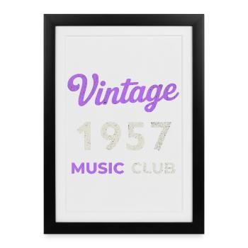 Vintage 1957 Music Club Retro Année de naissance vintage - Affiche encadrée (27 × 37 cm) - noir - Devant
