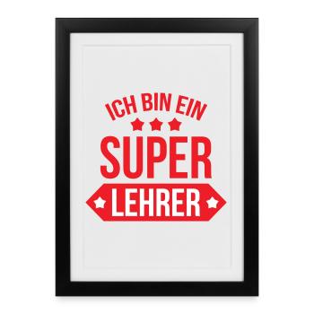 Super Maître d'École Étoiles et Bannière Scolaire - Affiche encadrée (27 × 37 cm) - noir - Devant
