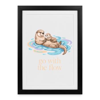 Otter Family Go with the Flow - Framed poster (27 × 37 cm) - black - Front