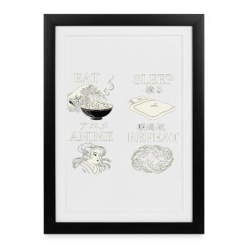 MANGER DORMIR ANIME RÉPÉTER - Affiche encadrée (27 × 37 cm) - noir - Devant