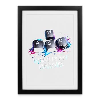 Clavier de jeu drôle WASD Mon Cardio Gamer - Affiche encadrée (27 × 37 cm) - noir - Devant