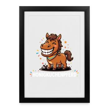 Honigkuchenpferd Lustiges Lachendes Pferd - Gerahmtes Poster (27 × 37 cm) - Schwarz - Vorne