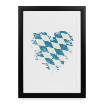 Cœur rétro Bavière avec motif de losanges bleu-blanc - Affiche encadrée (27 × 37 cm) - noir - Devant