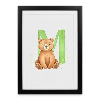 Ours devant le vert M – style aquarelle - Affiche encadrée (27 × 37 cm) - noir - Devant