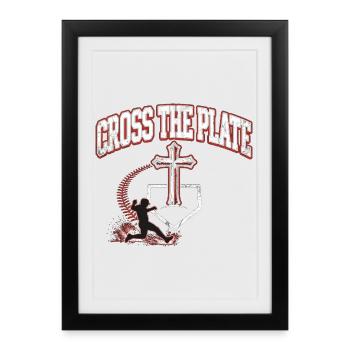 Cross The Plate Christlicher Baseball Glaube Jesus - Gerahmtes Poster (27 × 37 cm) - Schwarz - Vorne