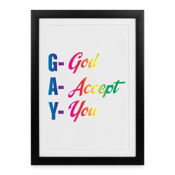 GAY God Accept You LGBTQ Christian Pride Art Tee - Affiche encadrée (27 × 37 cm) - noir - Devant