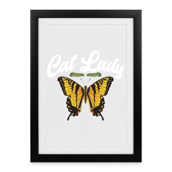 Amie de la queue d’hirondine tigre, Chat, Amoureuse des insectes - Affiche encadrée (27 × 37 cm) - noir - Devant