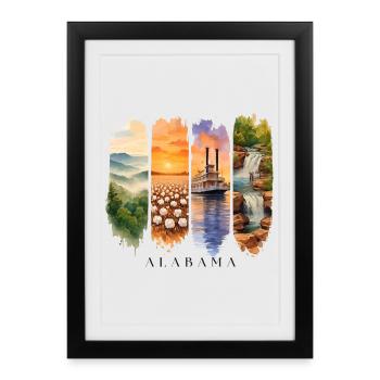 Alabama Vacation Travel – Southern States & Nature Motif - Framed poster (27 × 37 cm) - black - Front