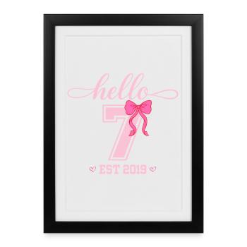 Bonjour 7 Est 2019 Girl Birthday Design - Affiche encadrée (27 × 37 cm) - noir - Devant