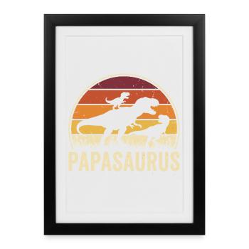 Papasaurus Papa Dinosaure Père Papa - Affiche encadrée (27 × 37 cm) - noir - Devant